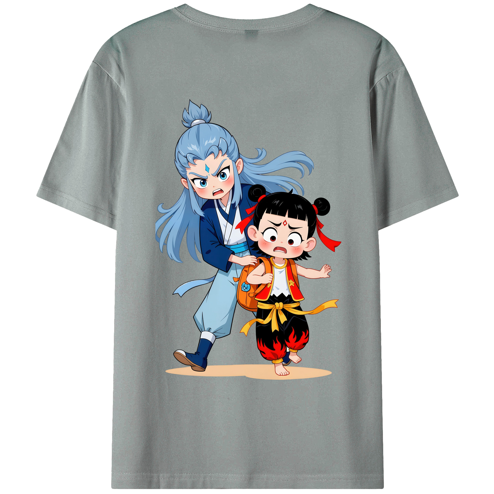 （画像用） Ne Zha 2 ナタ 魔童の大暴れ 綿100％ メンズ半袖Tシャツ（バックプリント） 通気性